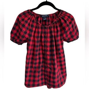 Polo Ralph Lauren Winter Peasant Top Blouse Size 12 Black Red Plaid
Gingham